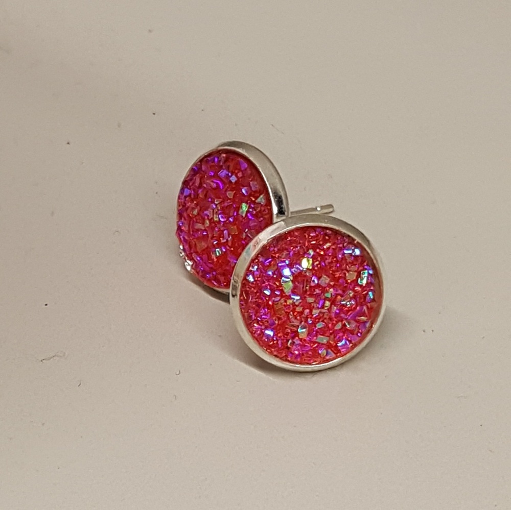 2 for $20 💖 Hot pink druzy style studs - Picture 2 of 6